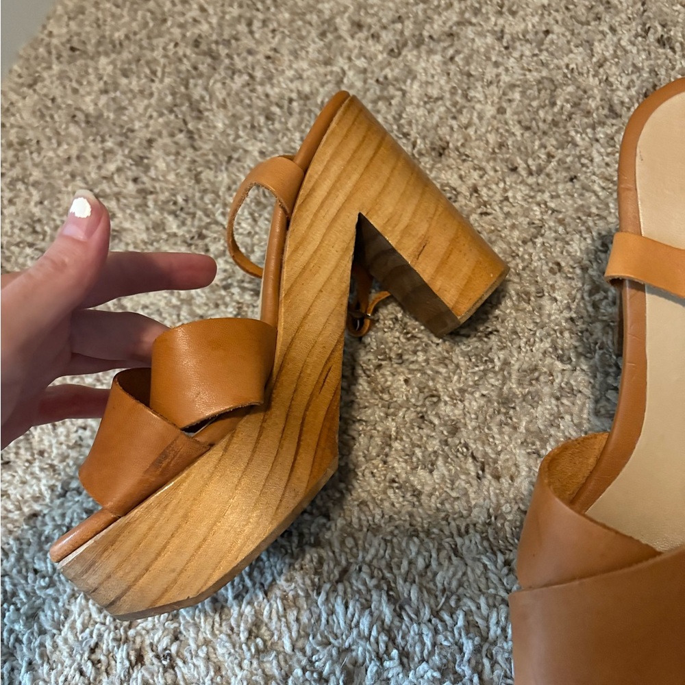 Zara vintage wooden platform leather tan sandals - Picture 15 of 15
